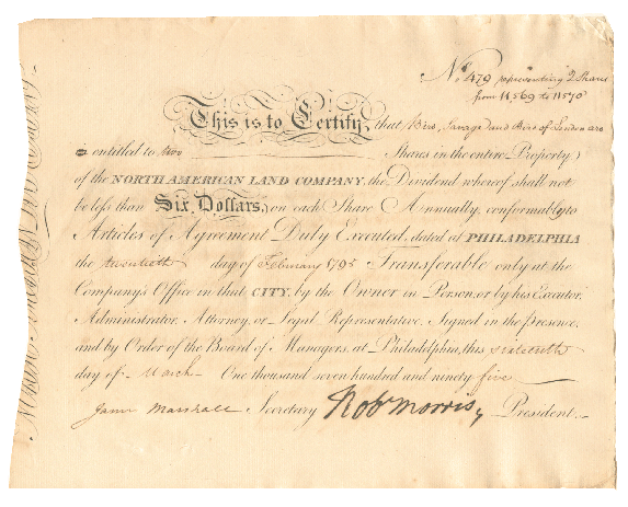 North American Land Company signed by Robert Morris
