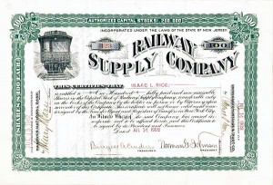 Isaac L. Rice - Railway Supply Co - Stock Certificate (Uncanceled)