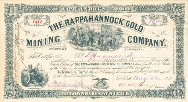 Rappahannock Gold Mining Co. - Stock Certificate