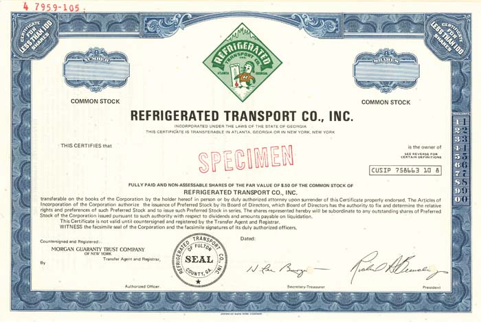 Refrigerated Transport Co., Inc. - Stock Certificate