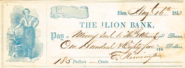 Eliphalet Remington II or Jr. - signed Check - Founder of Remington and Sons