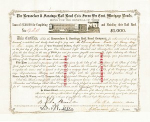 Rensselaer and Saratoga Railroad - $1,000 Bond