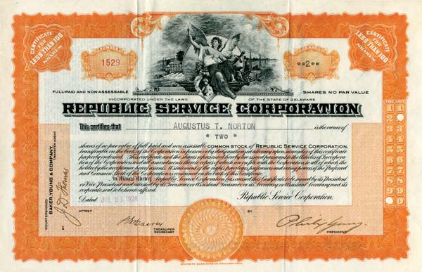 Republic Service Corporation - Stock Certificate