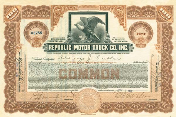 Republic Motor Truck Co. Inc - Stock Certificate