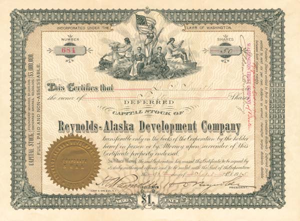 Reynolds-Alaska Development Co. - Stock Certificate