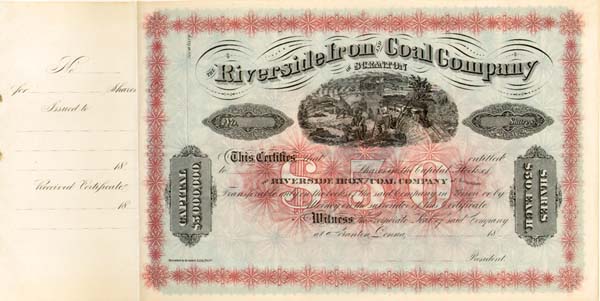 Riverside Iron and Coal Co. of Scranton - Stock Certificate