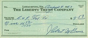 Robert M. "Lefty" Grove Signed Check - SOLD