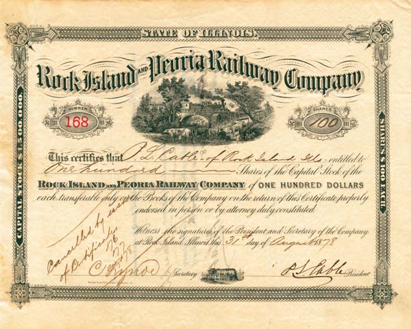 Rock Island and Peoria Railway - Stock Certificate