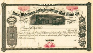 Rome, Watertown and Ogdensburgh Railroad - Unissued Railway Stock Certificate