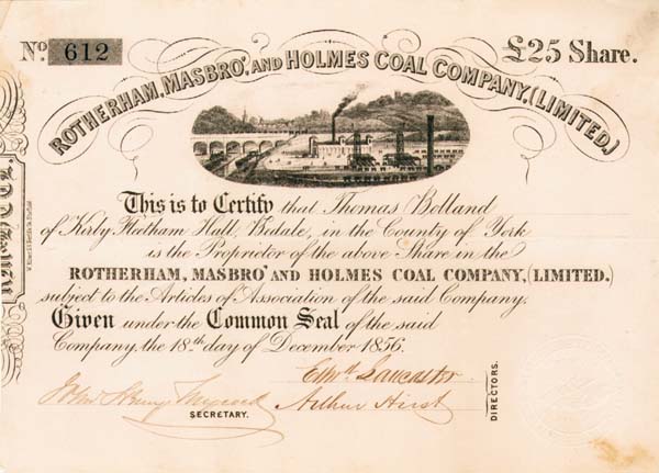 Rotherham, Masbro and Holmes Coal Co., Ltd - Stock Certificate