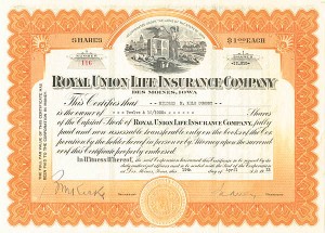 Royal Union Life Insurance Co - Stock Certificate