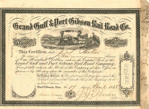 Grand Gulf and Port Gibson Railroad Co. - Stock Certificate