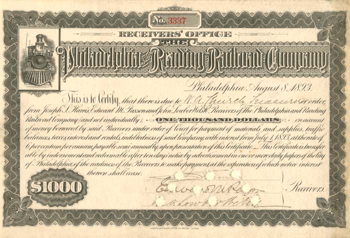 Philadelphia and Reading Railroad Co. - Stock Certificate