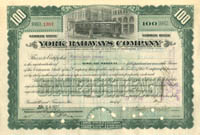 York Railways Co. - Stock Certificate