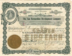 San Bernardino Development Co. - Stock Certificate