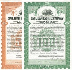 San Juan Pacific Railway Company - $100 or $500 - Bond (Uncanceled)