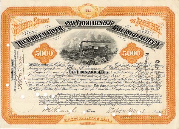 Harlem River and Portchester Railroad Co. - $5,000 Bond