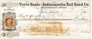 Terre Haute and Indianapolis Railroad - 1867 Railway Check - Fantastic Design
