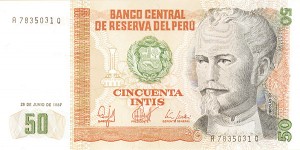Peru - 50 Intis - P-131b - 1987 dated Foreign Paper Money