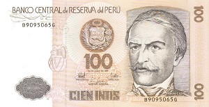 Peru - 100 Intis - P-133 - 1987 dated Foreign Paper Money