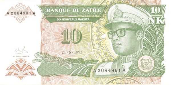 Zaire - 10 New Makuta - P-49 - 1993 dated Foreign Paper Money