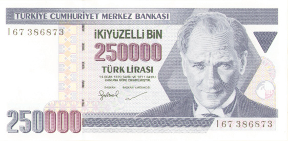 Turkey - 250,000 Lira - P-207 - dated 1992 dated Foreign Paper Money