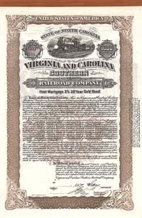 Virginia and Carolina Southern Railroad Co. - Bond