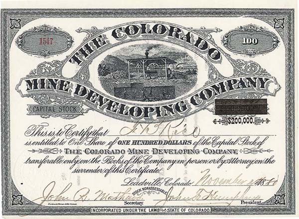Colorado Mine Developing Co. - Stock Certificate