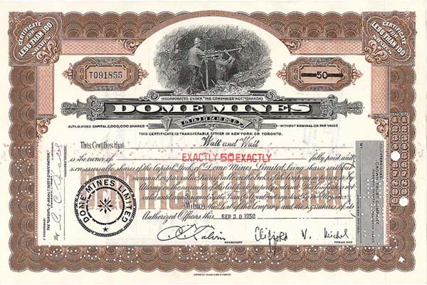 Dome Mines - Stock Certificate