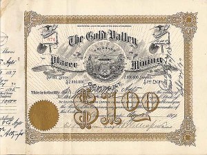 Gold Valley Placer Mining - Stock Certificate