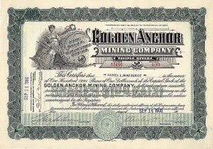 Golden Anchor Mining Co-Tonopah, NV - Stock Certificate