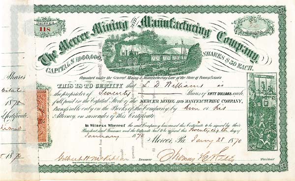 Mercer Mining and Manufacturing Co. - Stock Certificate