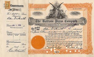 Baldwin Piano Company of Indiana - Stock Certificate