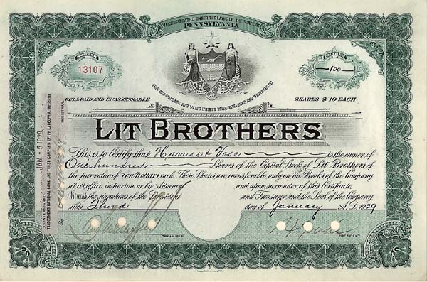 Lit Brothers - Stock Certificate