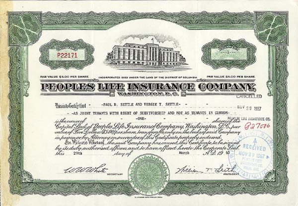 Peoples Life Insurance Co. - Stock Certificate