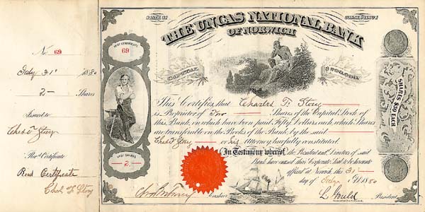 Uncas National Bank of Norwich - Stock Certificate