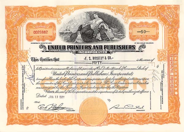 United Printers & Publishers, Inc - Stock Certificate