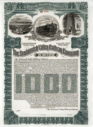 Snohomish Valley Railway - Gorgeous $1,000 5% Gold Bond