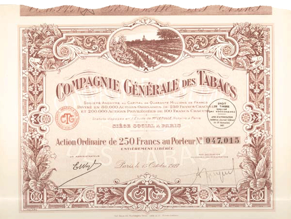 Compagnie Generale Des Tabacs - Stock Certificate