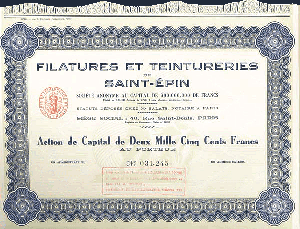 Filatures Et Teintureries de Saint-Epin - Stock Certificate