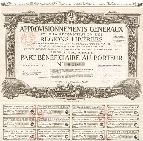 Approvisionnements Generaux - Stock Certificate
