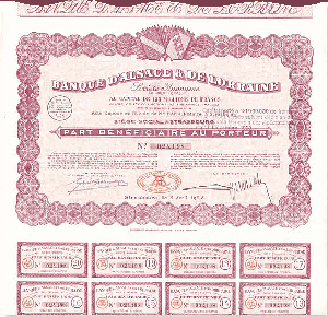 Banque D'Alsace and De Lorraine - Stock Certificate