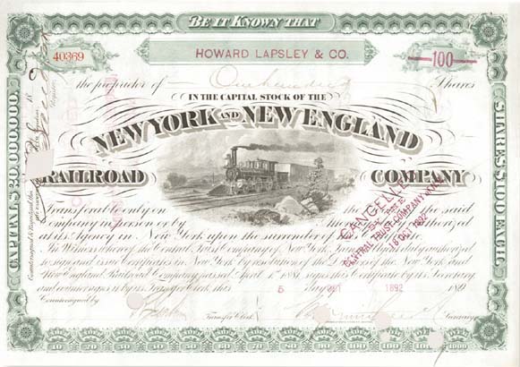 New York and New England Railroad Co. - Stock Certificate