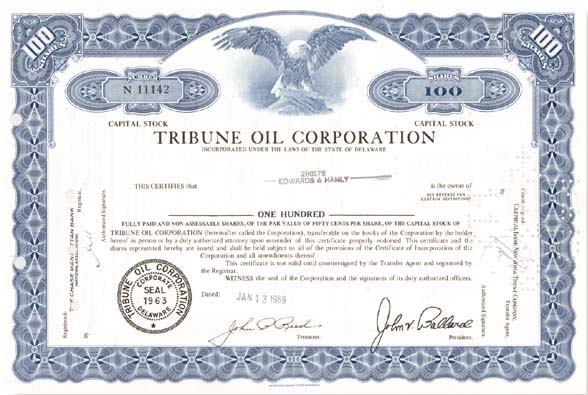 Tribune Oil Corp - Stock Certificate