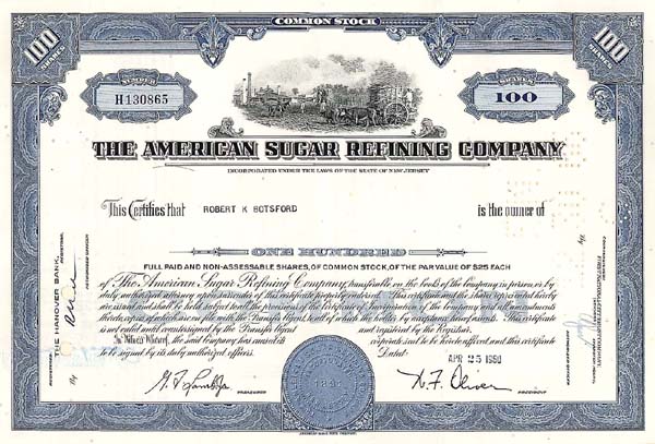 American Sugar Refining Co. - Stock Certificate