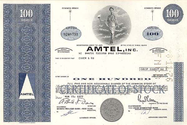Amtel, Incorporated - Stock Certificate