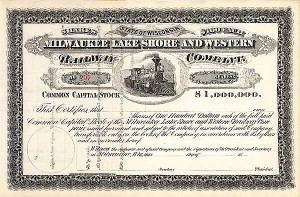 Milwaukee, Lake Shore and Western Railway - Unissued Stock Certificate