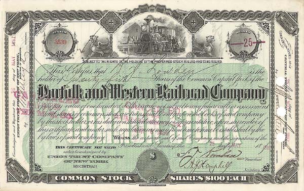 Norfolk and Western Railroad Co. - Stock Certificate