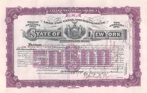 State of New York - Loan For Canal Improvement Bond