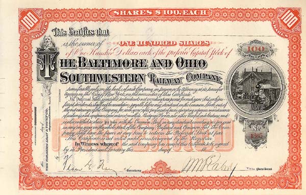 Baltimore and Ohio Southwestern Railway Co. - Stock Certificate